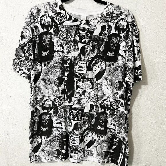 Black And White Vintage Pop Art Print Shirt NWOT Size‎ Large - Picture 1 of 8